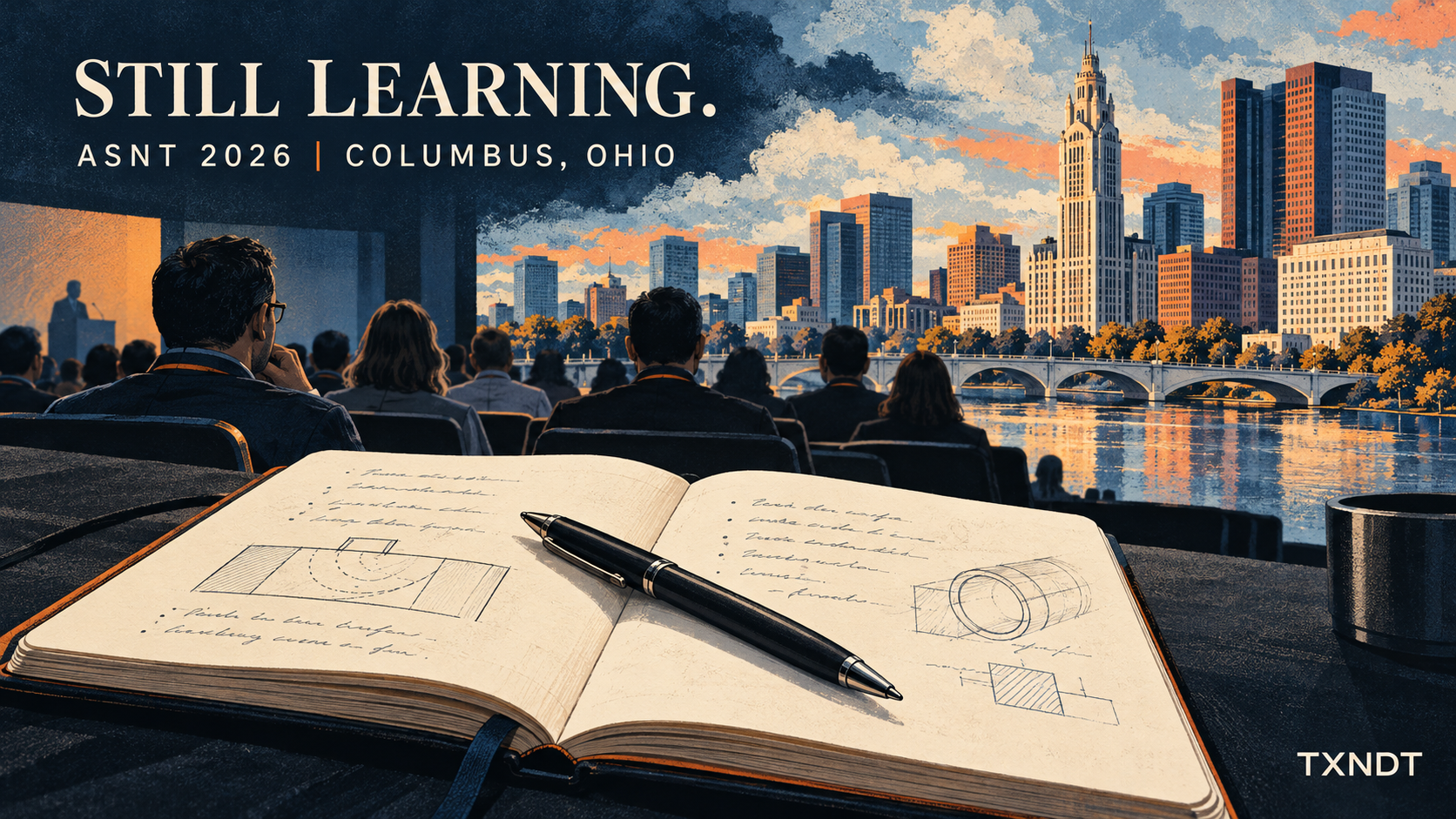 Illustration: ASNT 2026, notebook and Columbus